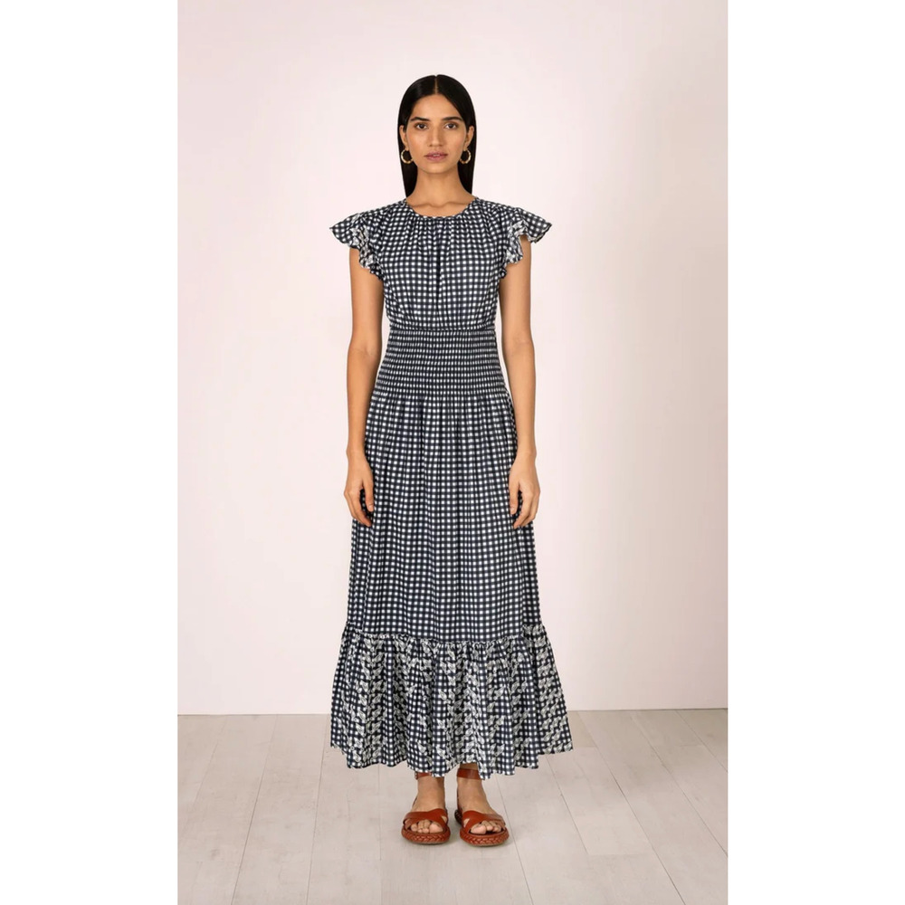 Banjanan Aurelia Ruffle Sleeve Tiered Maxi Dress in Gingham Noir Small